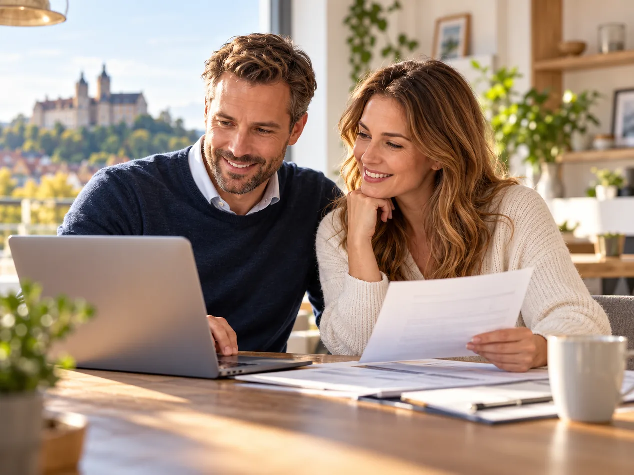 Paar bespricht seine Anschlussfinanzierung am Laptop